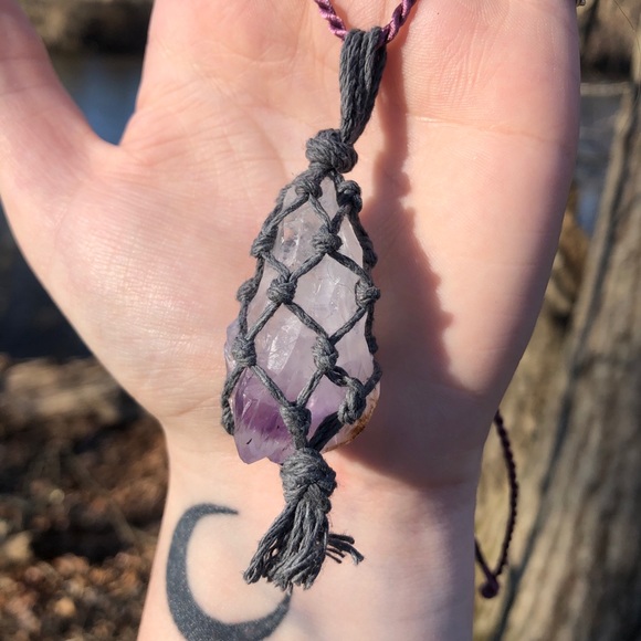Amethyst Raw Macrame Necklace - Picture 3 of 7